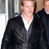 Brad Pitt Wolves Black Leather Jacket