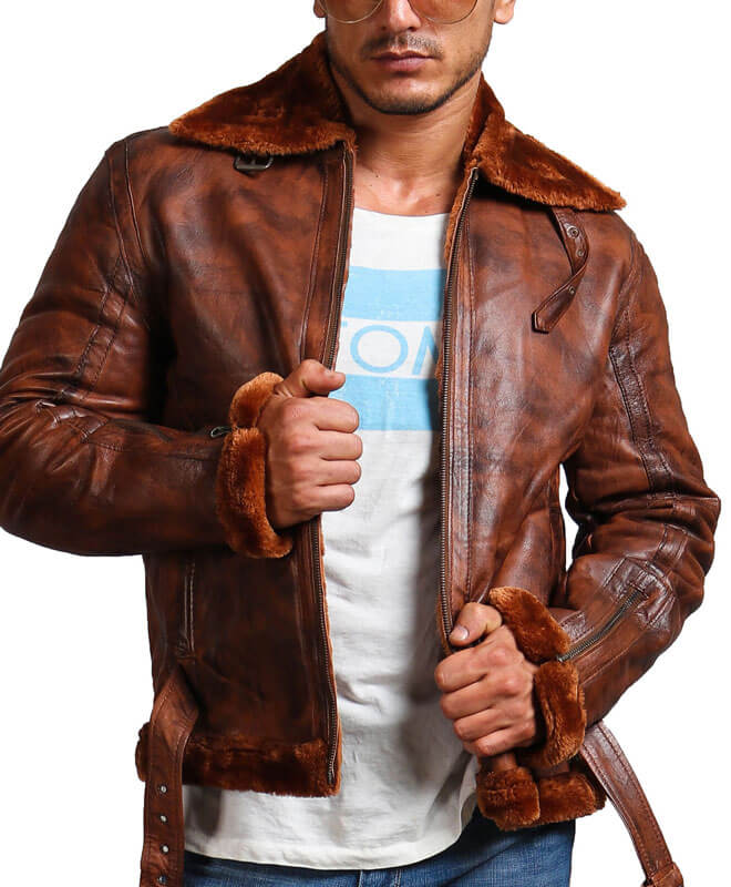 Brown Bomber Leather Jacket with Fur lining