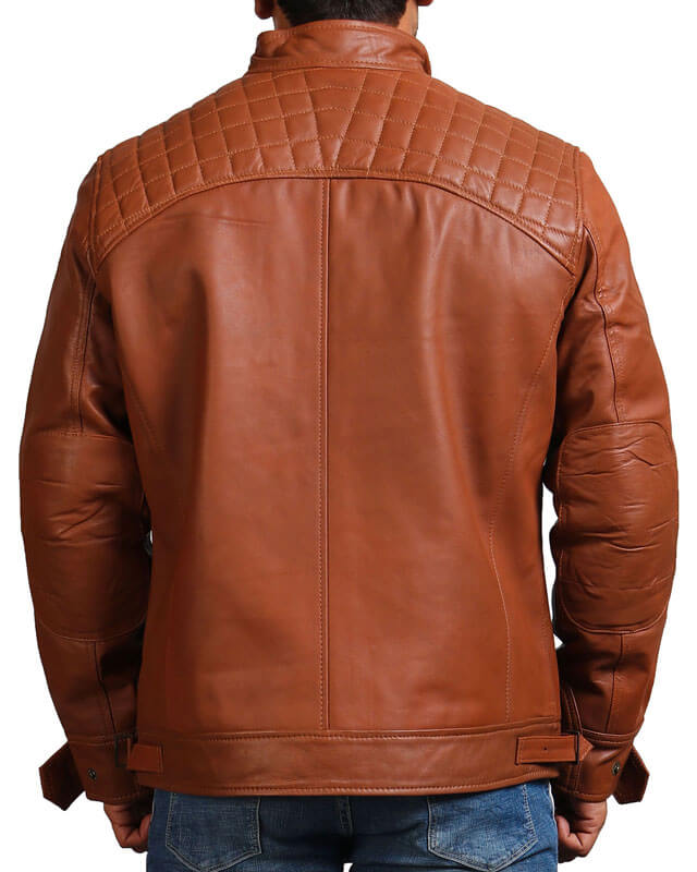 Brown Quilted Shoulders Leather Jacket