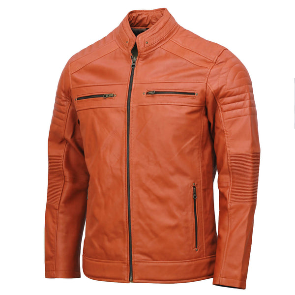 Men’s Café Racer Brown Biker Leather Jacket