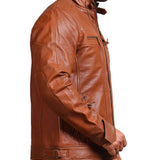 Brown Quilted Shoulders Leather Jacket