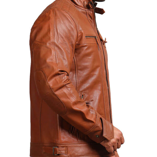 Brown Quilted Shoulders Leather Jacket