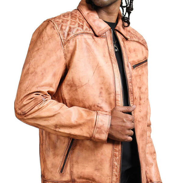 Camel Tan Biker Leather Jacket