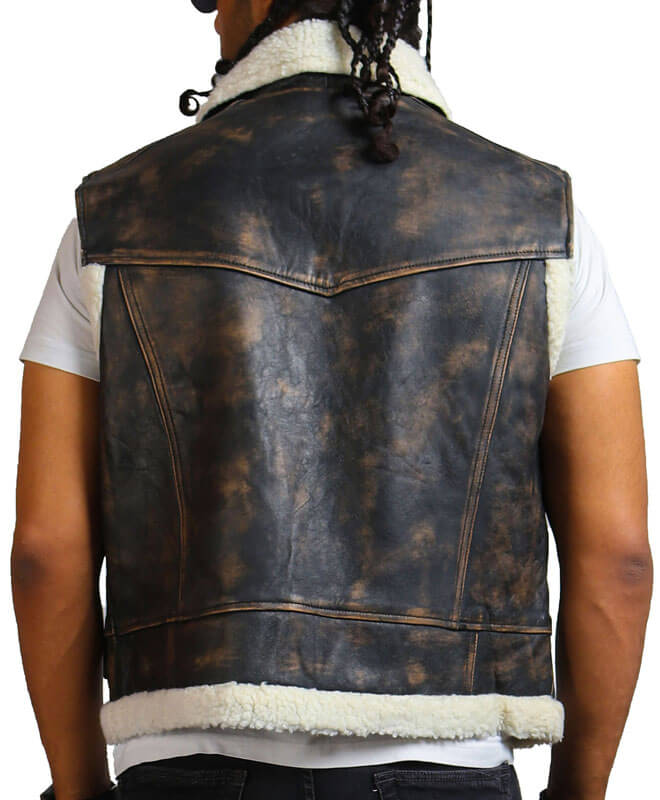 Brown Leather Vest with Fur Lining