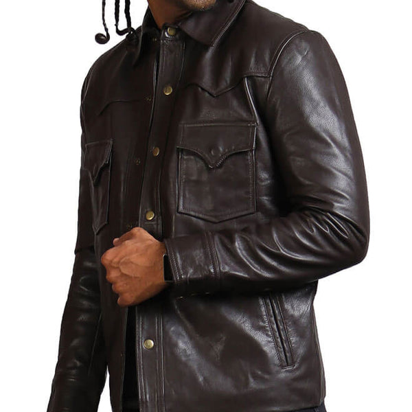 Dark Brown Trucker Leather Jacket