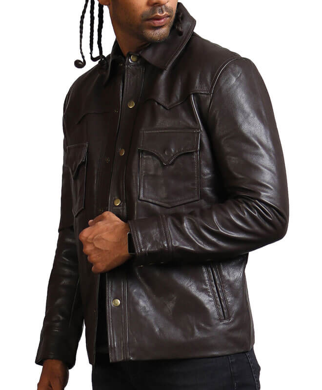 Dark Brown Trucker Leather Jacket