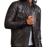 Dark Brown Trucker Leather Jacket