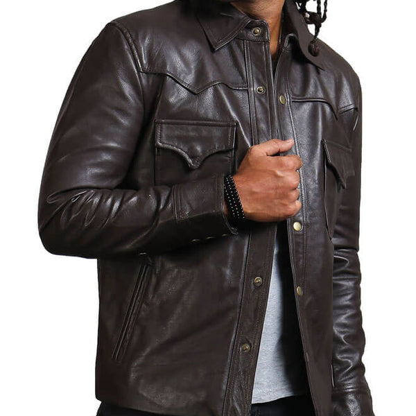 Dark Brown Trucker Leather Jacket
