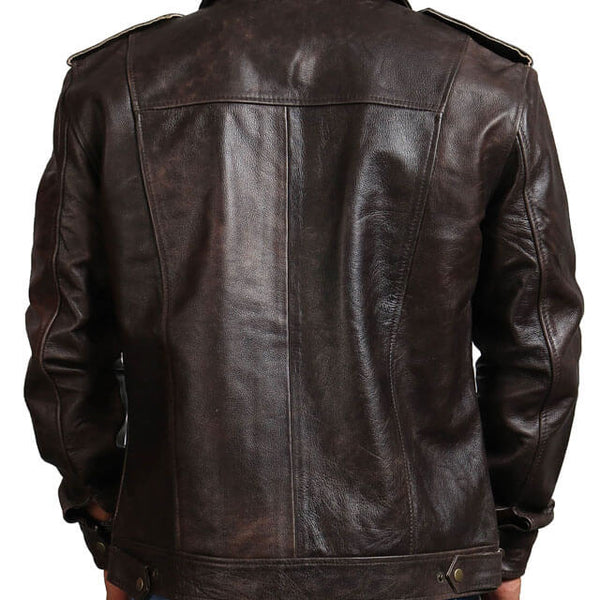 Dark Brown Trucker Leather Jacket