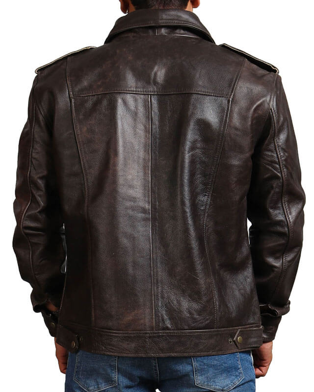 Dark Brown Trucker Leather Jacket