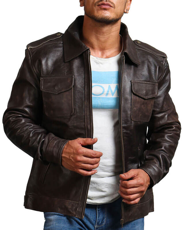 Dark Brown Trucker Leather Jacket