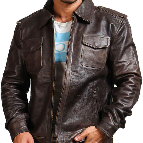 Dark Brown Trucker Leather Jacket