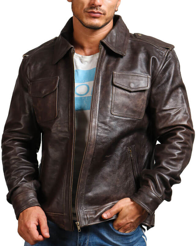 Dark Brown Trucker Leather Jacket