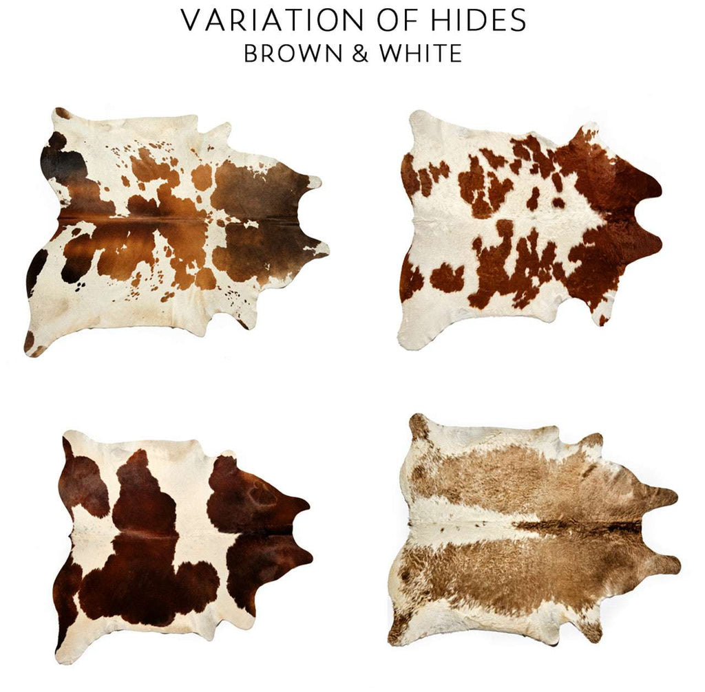 Brown & White Hair-On Cowhide Leather Hide, showing natural pattern variations