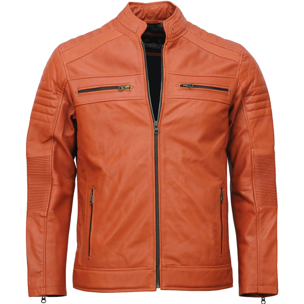 Men’s Café Racer Brown Biker Leather Jacket