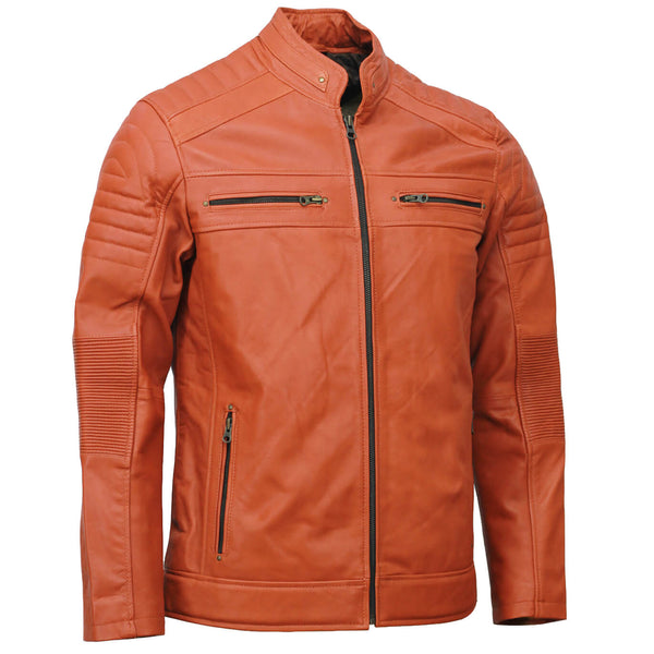 Men’s Café Racer Brown Biker Leather Jacket