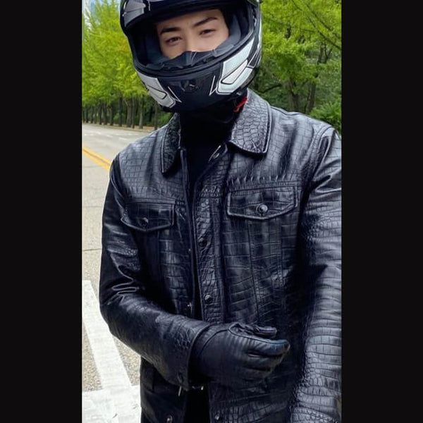 Cha Eun Woo Black Trucker Leather Jacket