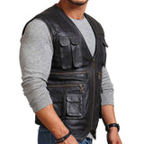 Men's Biker Black Leather Vest