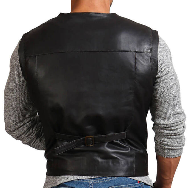 Men's Biker Black Leather Vest