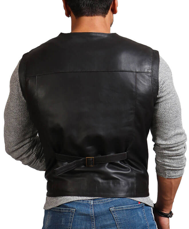 Men's Biker Black Leather Vest