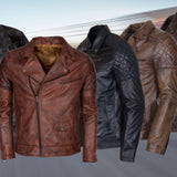 Men's Waxed Brando Black Brown Grey Genuine Leather Motorcycle Jacket