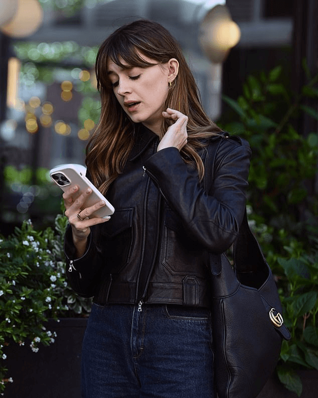 Daisy Edgar-Jones Black Leather Jacket
