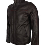 Dark Brown Leather Jacket with Red Stripe