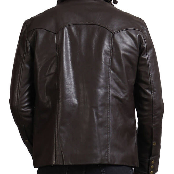 Dark Brown Trucker Leather Jacket