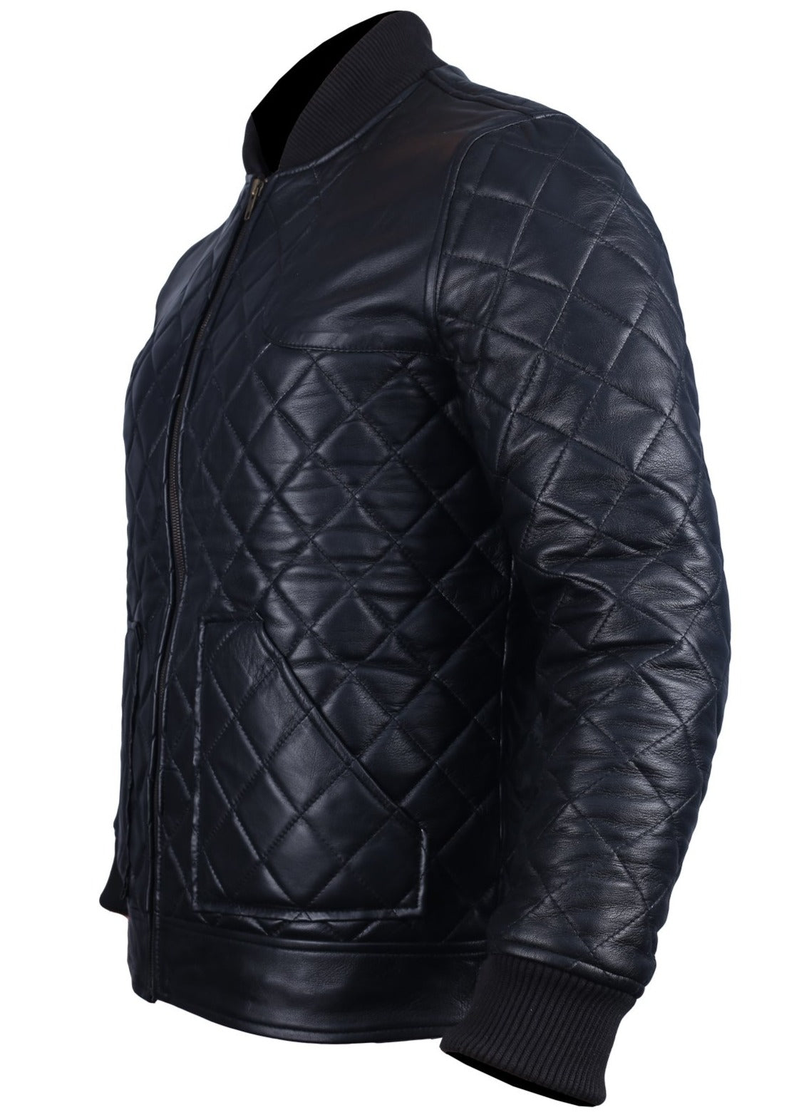 Men's Leather Bomber Jacket Black Diamond Quilted