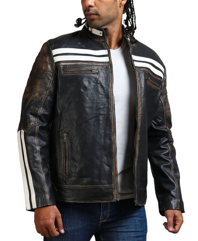Distressed Black And White Striped Jacket