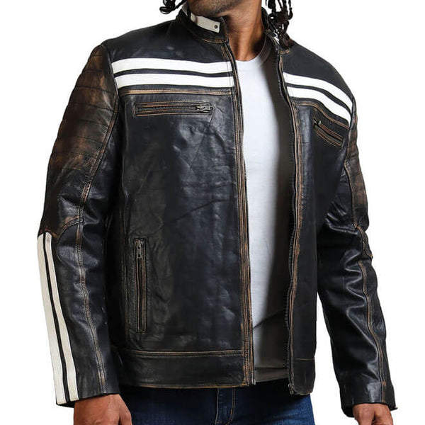 Distressed Black And White Striped Jacket