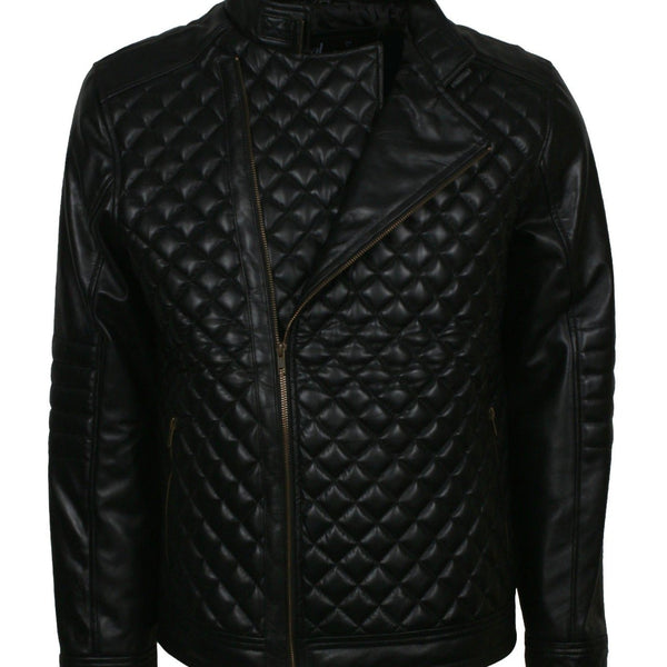 Diamond Quilted Jacket Mens in Real Leather