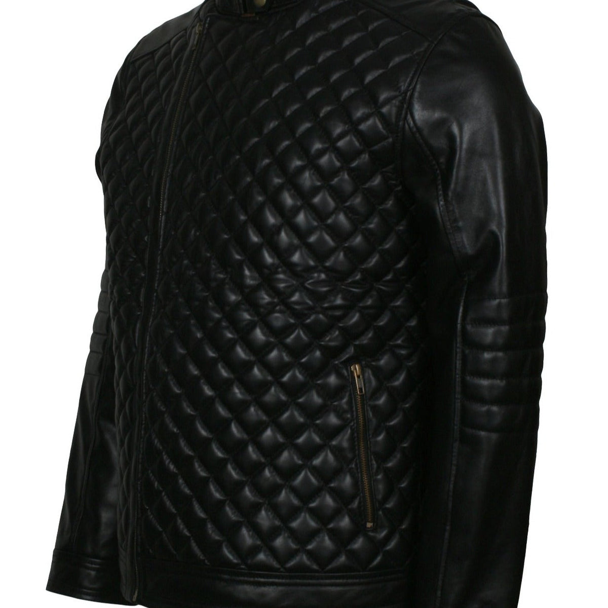 Diamond Quilted Jacket Mens in Real Leather