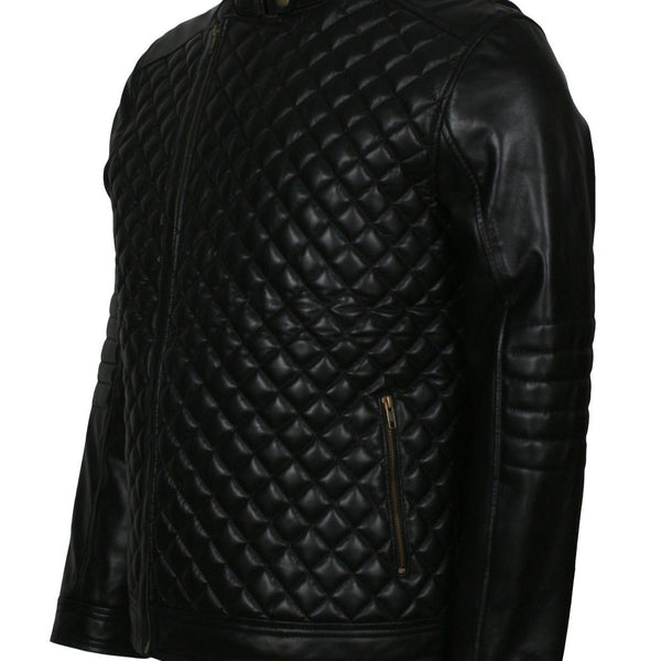 Diamond Quilted Jacket Mens in Real Leather