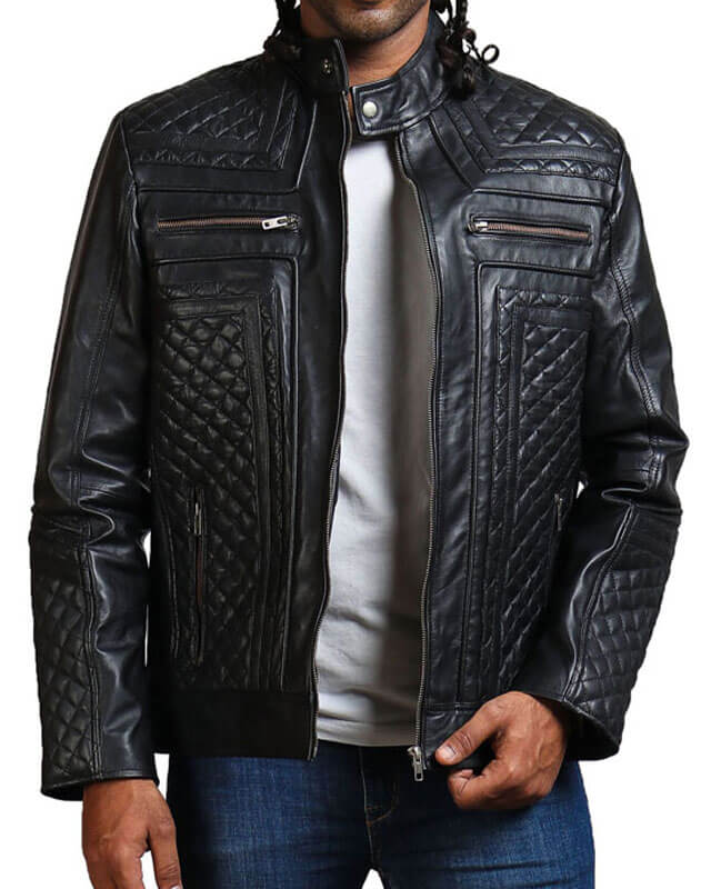 Diamond Quilted Skull Leather Jacket