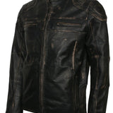 Men's Biker Distressed Leather Jacket With Zipper