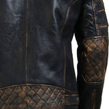 Distressed Black Diamond Quilted Biker Jacket