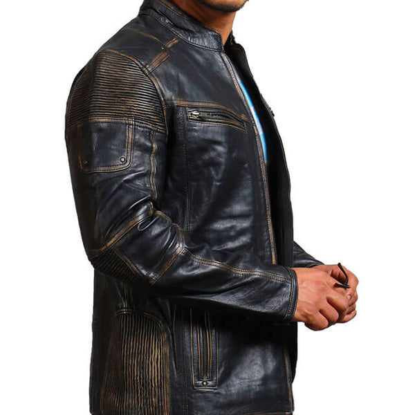 Men's Black Distressed Vintage Leather Jacket