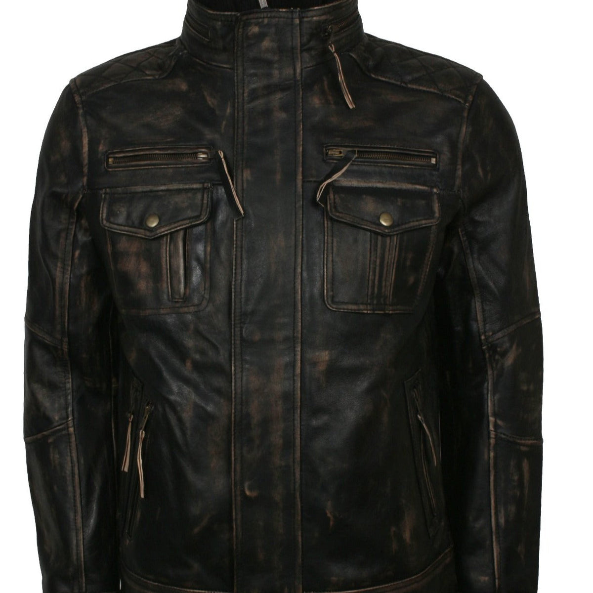 Distressed Vintage Leather Jacket Mens Biker