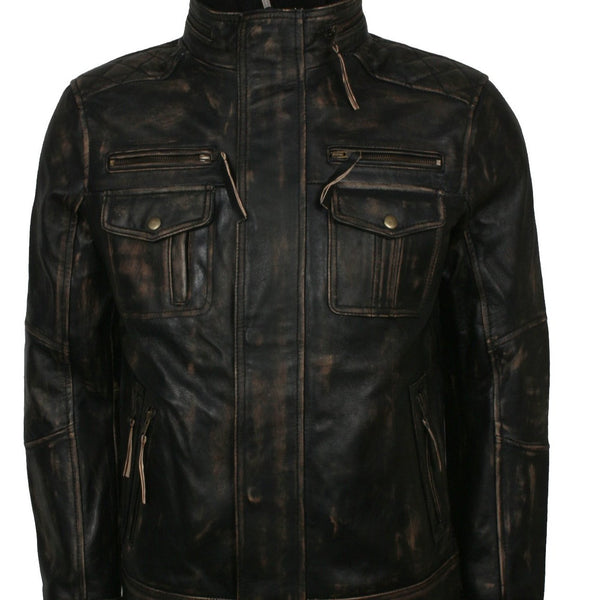 Distressed Vintage Leather Jacket Mens Biker
