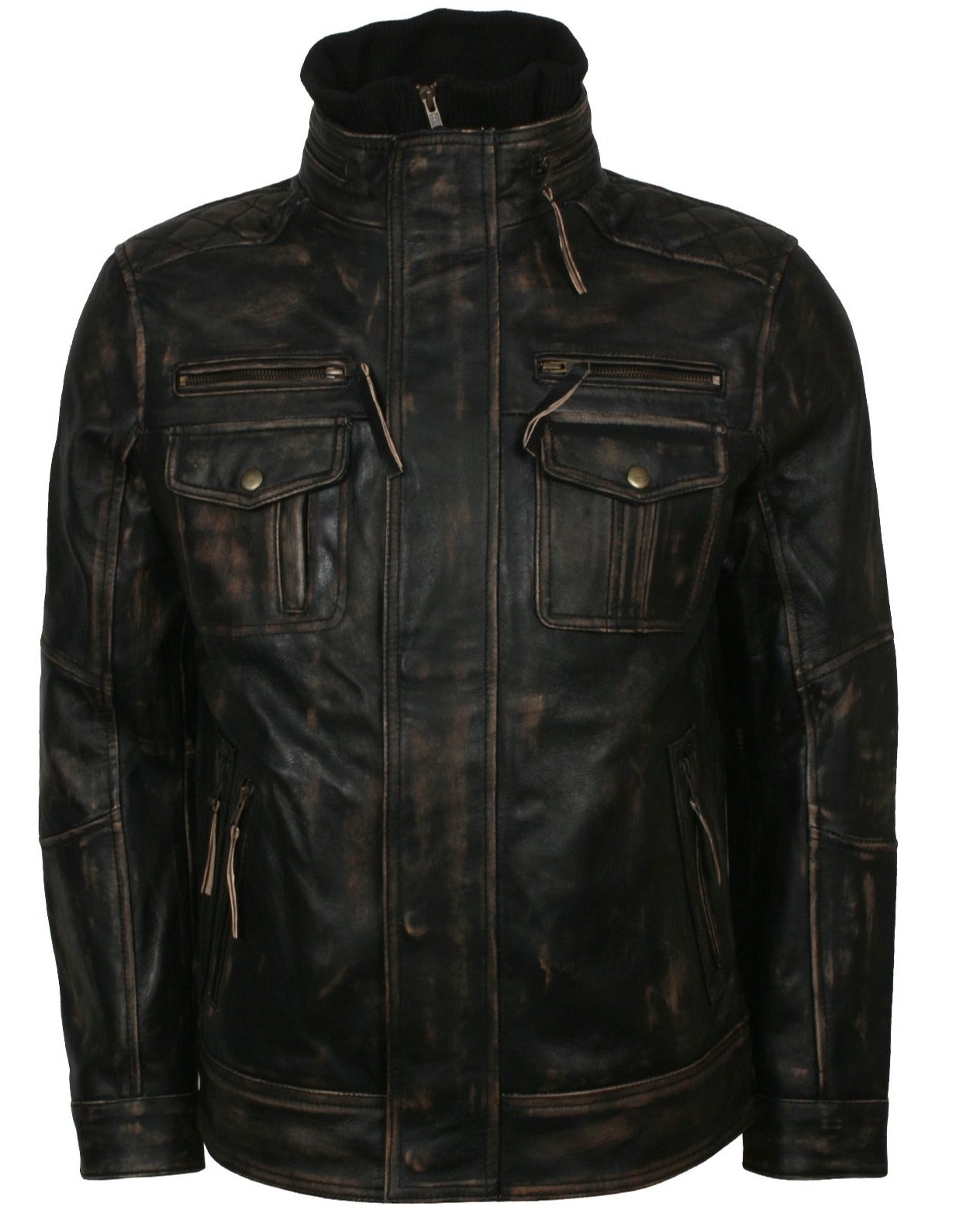 Distressed Vintage Leather Jacket Mens Biker