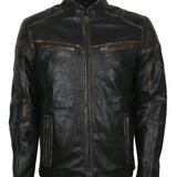 Distressed Leather Biker Jacket for Men in Black