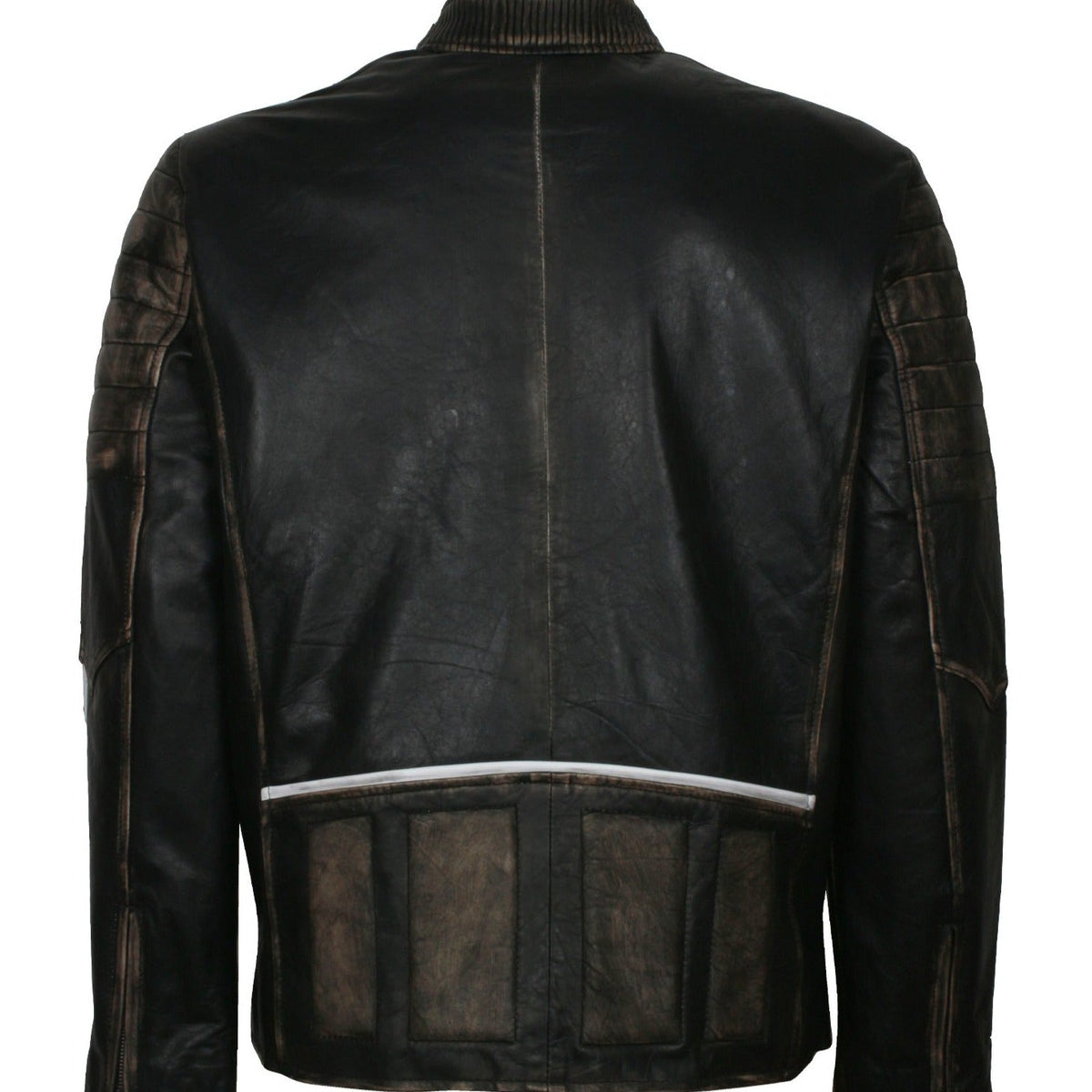 Distressed Black Leather Jacket With White Stripes