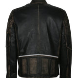 Distressed Black Leather Jacket With White Stripes