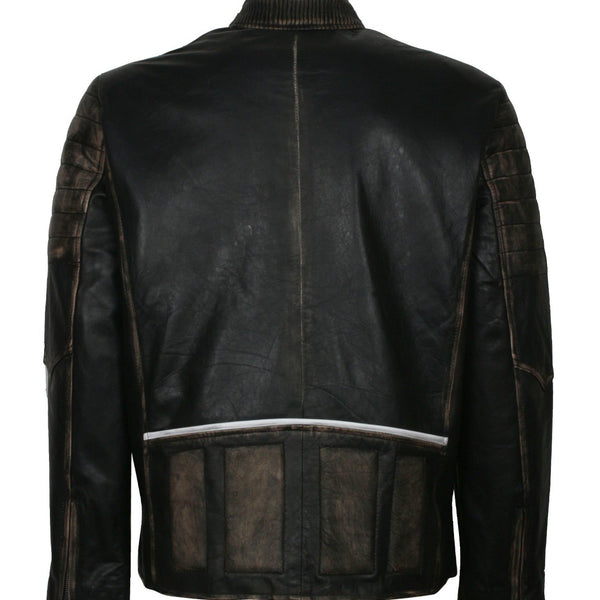 Distressed Black Leather Jacket With White Stripes