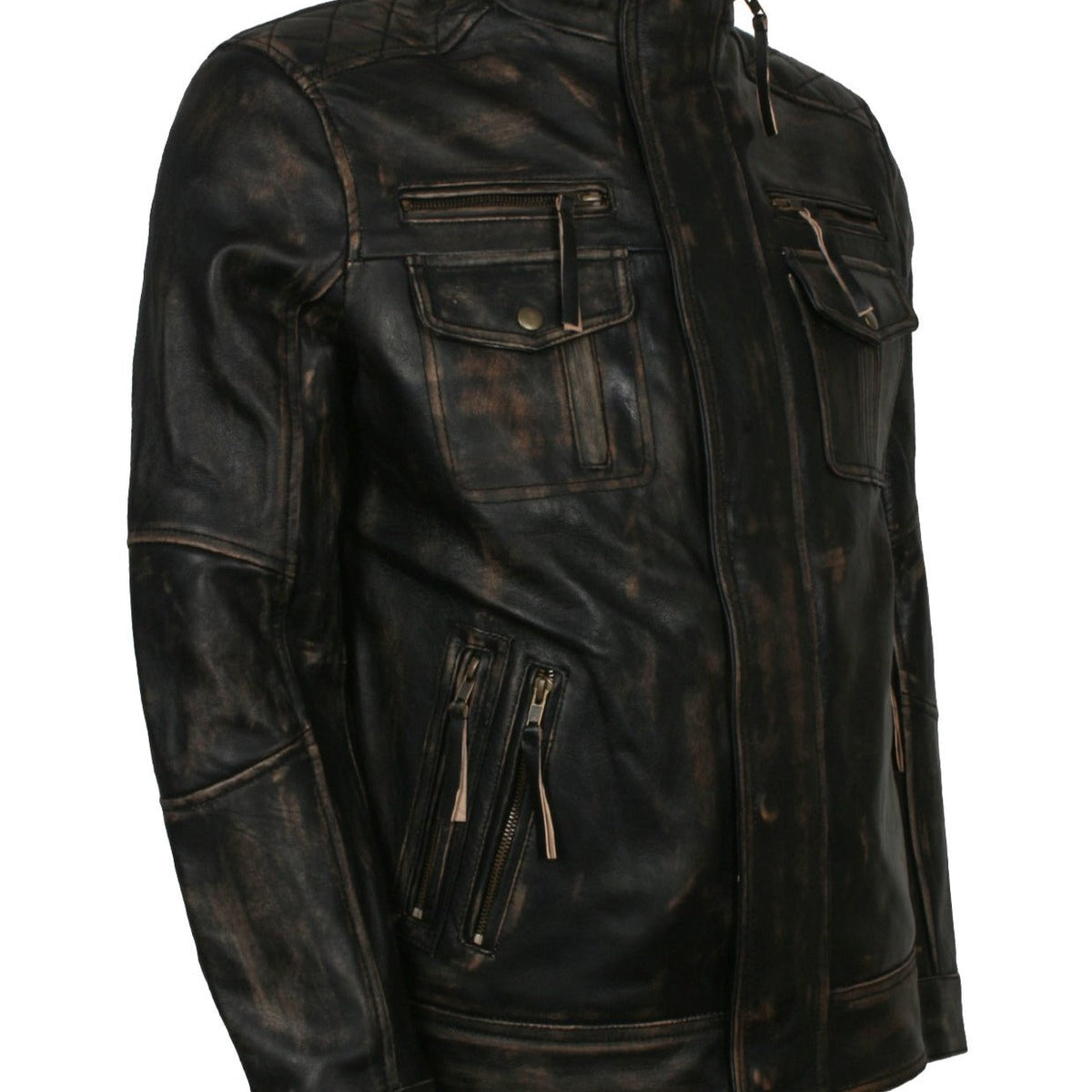 Distressed Vintage Leather Jacket Mens Biker