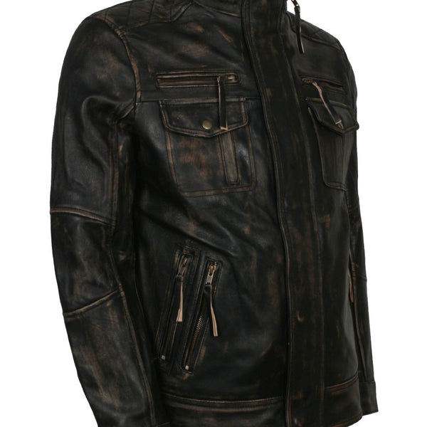 Distressed Vintage Leather Jacket Mens Biker