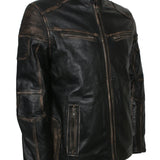 Distressed Leather Biker Jacket for Men in Black