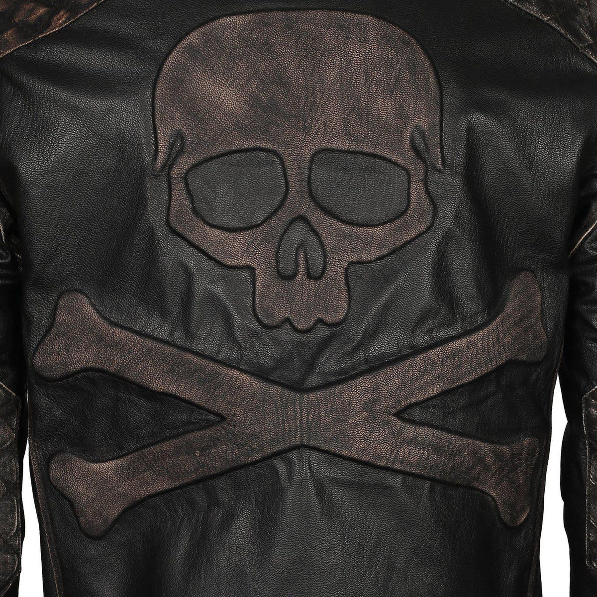 Men's Skull Crossbones Genuine Leather Motorcycle Jacket