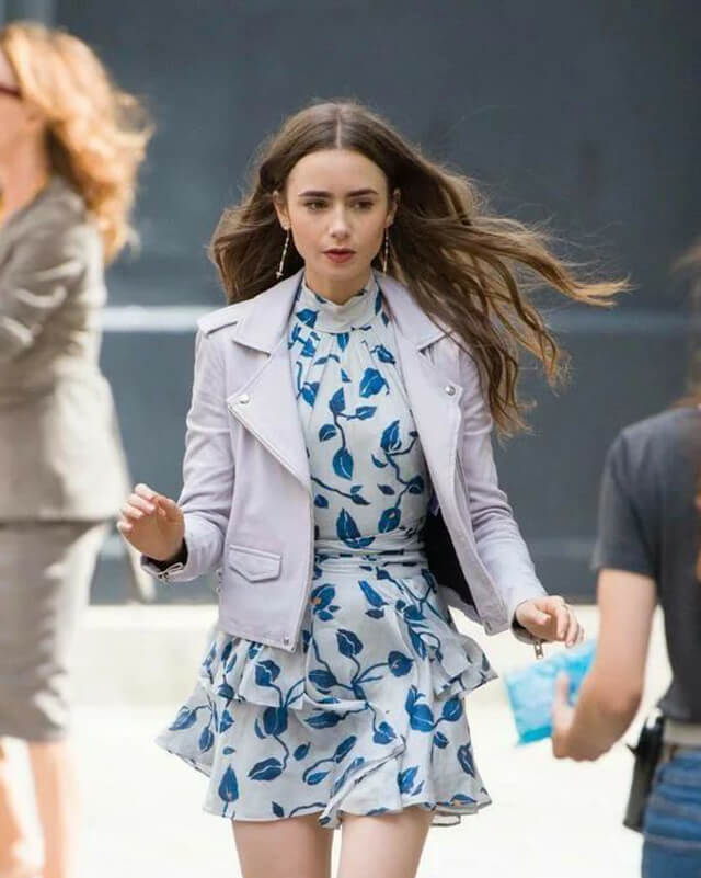 Emily in Paris White Biker Leather Jacket